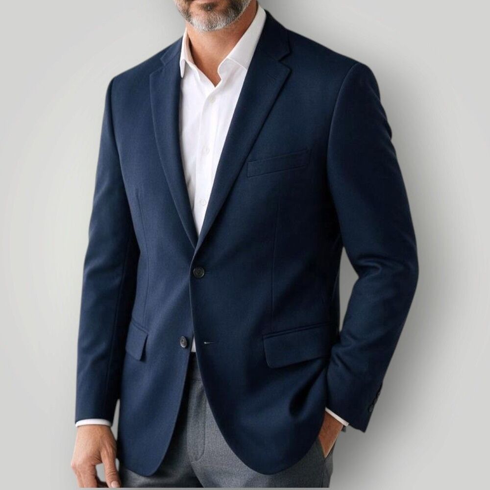 JOS A BANK Tailored fit Mens Blazer Sport Coat 48R Suit Jacket Wool Blend Blue